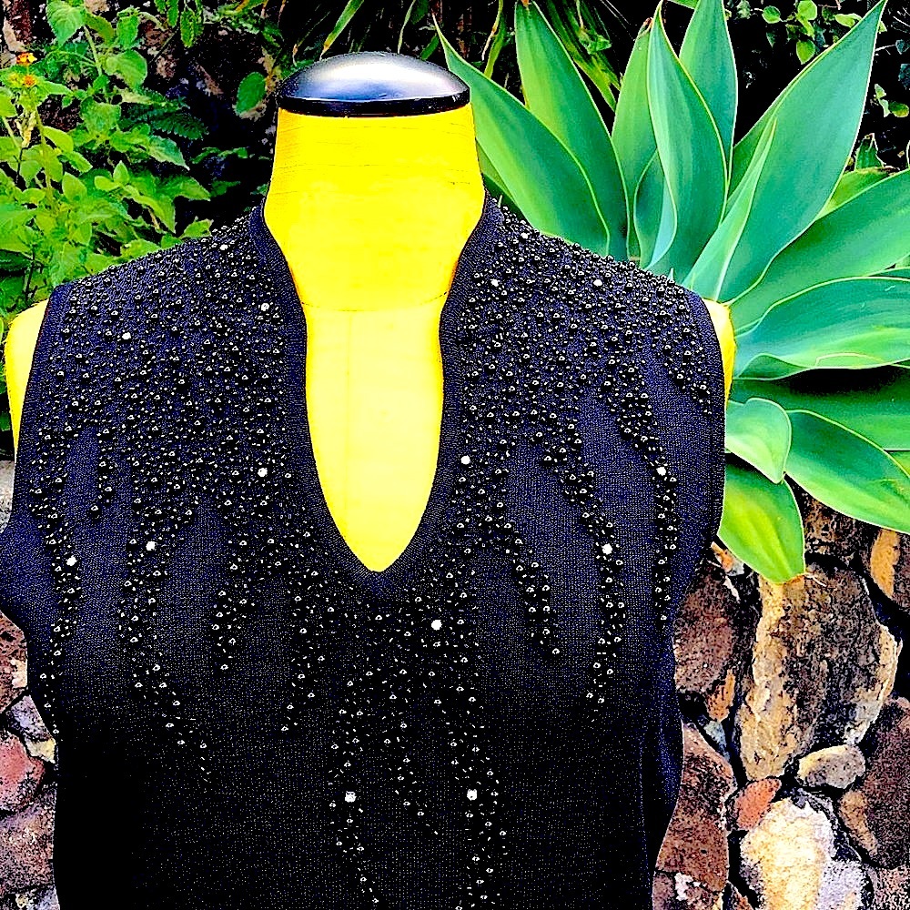 GARDY Vintage asymmetrically beaded and sequined ribbed sweater top